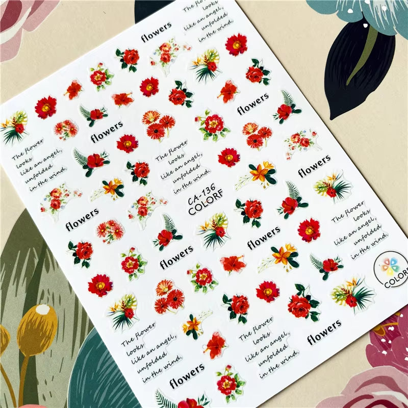 Red Rose Flower of Love Series 3D Back Glue Nail Decal Nail Sticker Nail Decoration Nail Art Nail Tool Nail Ornament