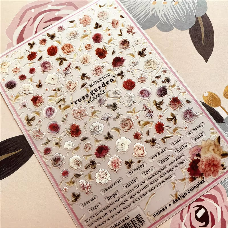 Red Rose Flower of Love Series 3D Back Glue Nail Decal Nail Sticker Nail Decoration Nail Art Nail Tool Nail Ornament