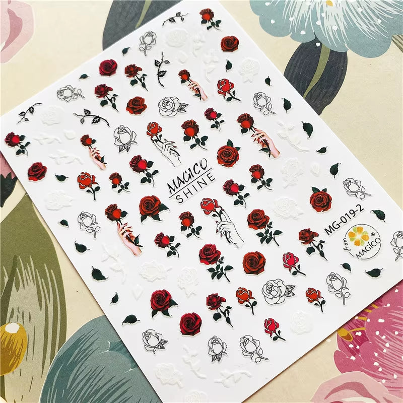 Red Rose Flower of Love Series 3D Back Glue Nail Decal Nail Sticker Nail Decoration Nail Art Nail Tool Nail Ornament