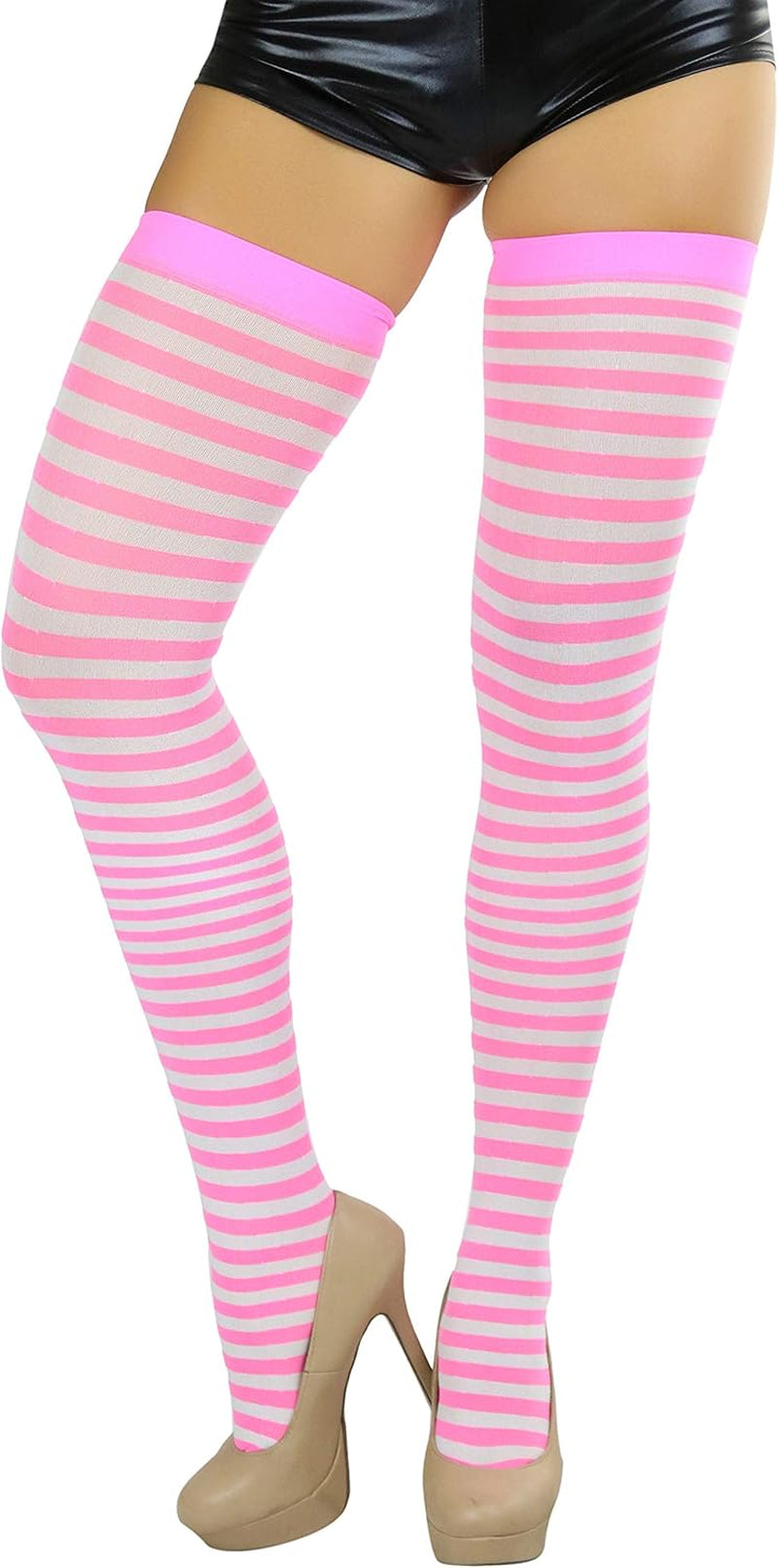 Women’S Opaque Hosiery Thin Striped Thigh High Long Stocking
