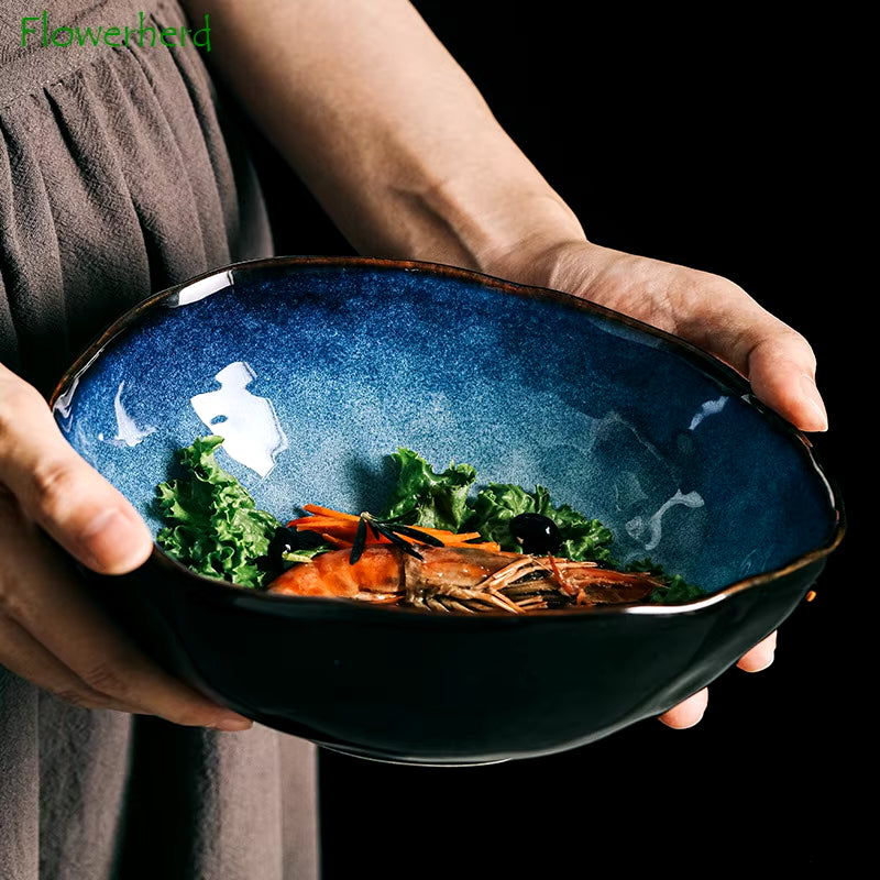 Creative Japanese-Style Ceramic Tableware Household Dishes Irregular Noodle Bowls Soup Bowls Fish Dishes Sushi Sashimi Dishes