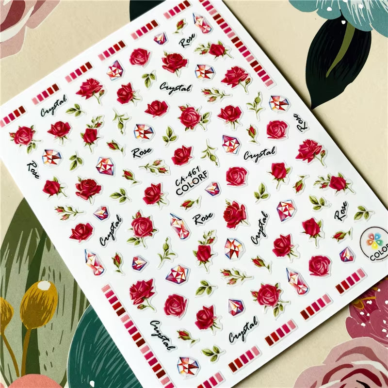 Red Rose Flower of Love Series 3D Back Glue Nail Decal Nail Sticker Nail Decoration Nail Art Nail Tool Nail Ornament