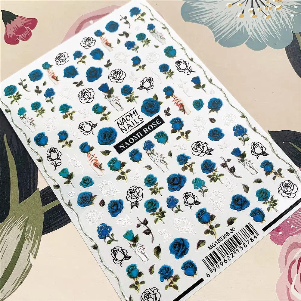 Red Rose Flower of Love Series 3D Back Glue Nail Decal Nail Sticker Nail Decoration Nail Art Nail Tool Nail Ornament