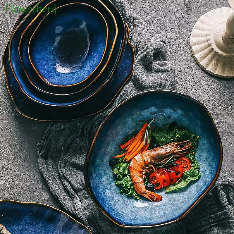 Creative Japanese-Style Ceramic Tableware Household Dishes Irregular Noodle Bowls Soup Bowls Fish Dishes Sushi Sashimi Dishes