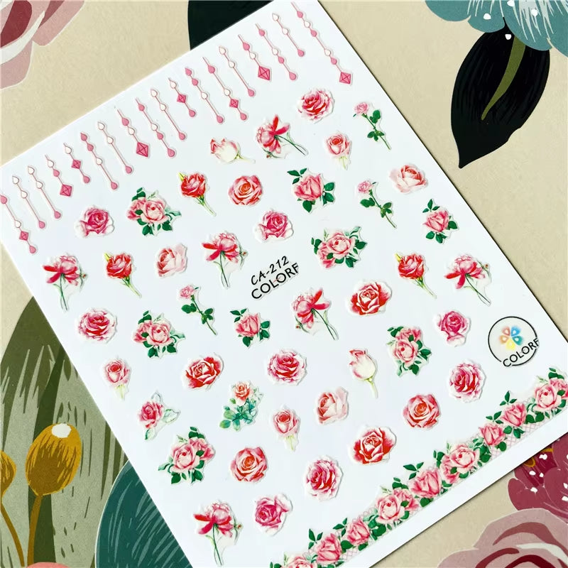 Red Rose Flower of Love Series 3D Back Glue Nail Decal Nail Sticker Nail Decoration Nail Art Nail Tool Nail Ornament