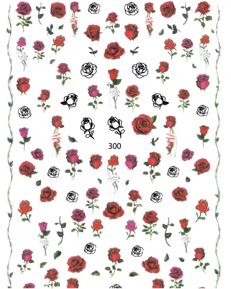 Red Rose Flower of Love Series 3D Back Glue Nail Decal Nail Sticker Nail Decoration Nail Art Nail Tool Nail Ornament