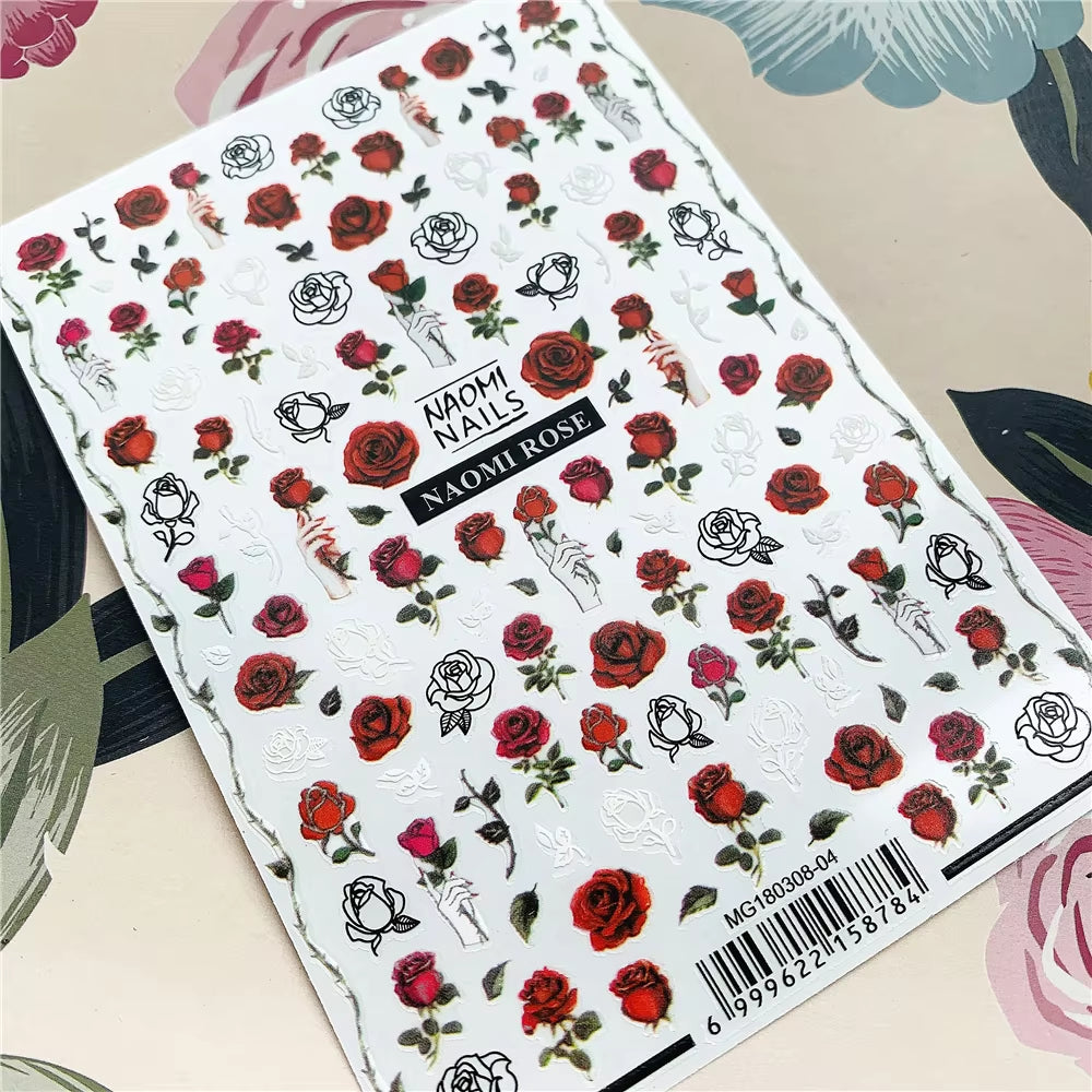 Red Rose Flower of Love Series 3D Back Glue Nail Decal Nail Sticker Nail Decoration Nail Art Nail Tool Nail Ornament