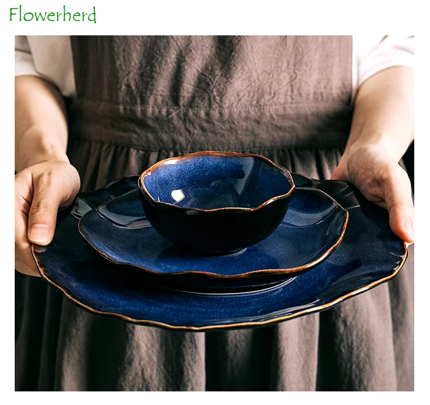 Creative Japanese-Style Ceramic Tableware Household Dishes Irregular Noodle Bowls Soup Bowls Fish Dishes Sushi Sashimi Dishes