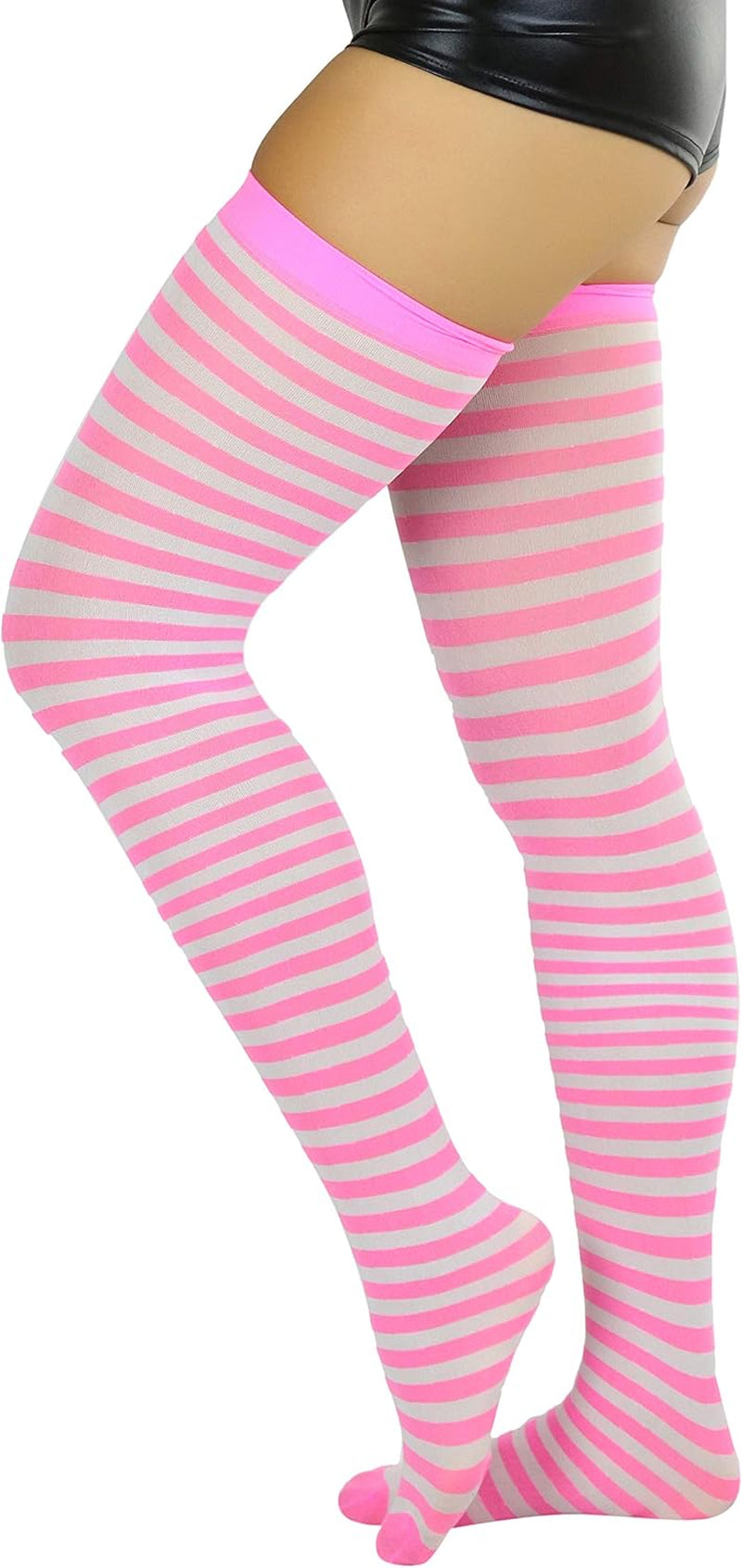 Women’S Opaque Hosiery Thin Striped Thigh High Long Stocking