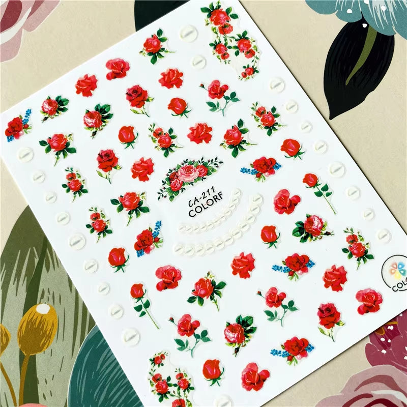 Red Rose Flower of Love Series 3D Back Glue Nail Decal Nail Sticker Nail Decoration Nail Art Nail Tool Nail Ornament