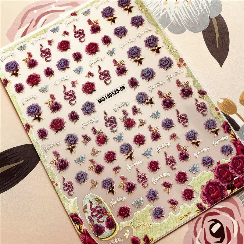Red Rose Flower of Love Series 3D Back Glue Nail Decal Nail Sticker Nail Decoration Nail Art Nail Tool Nail Ornament