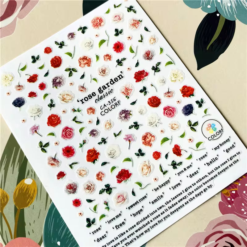 Red Rose Flower of Love Series 3D Back Glue Nail Decal Nail Sticker Nail Decoration Nail Art Nail Tool Nail Ornament