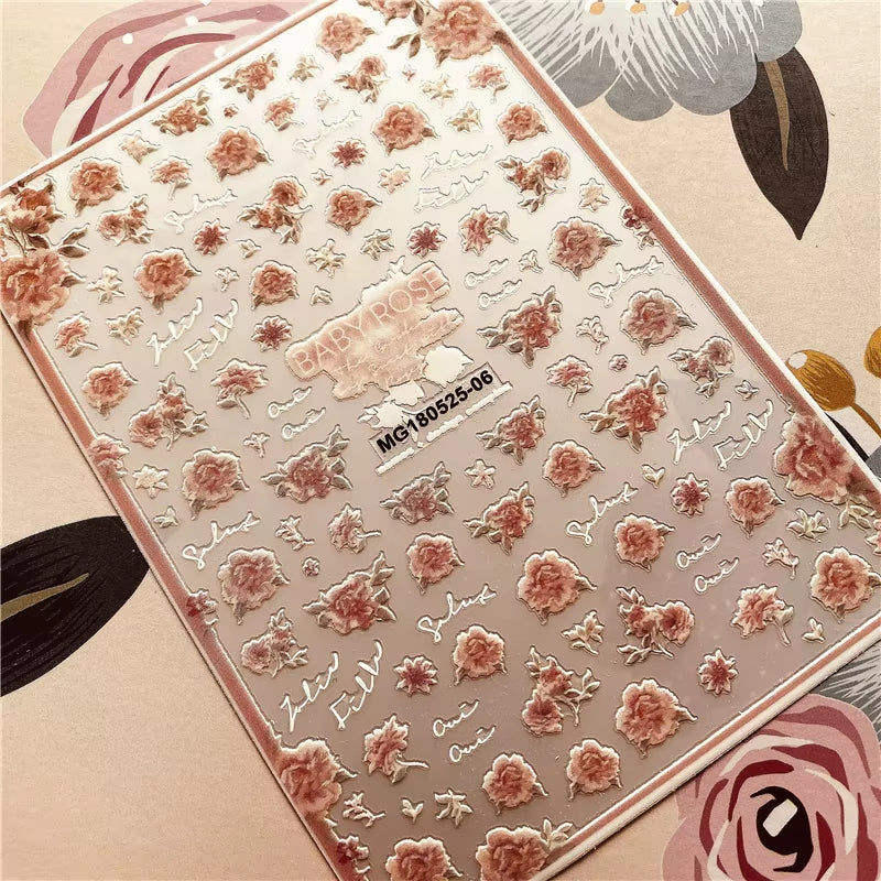 Red Rose Flower of Love Series 3D Back Glue Nail Decal Nail Sticker Nail Decoration Nail Art Nail Tool Nail Ornament