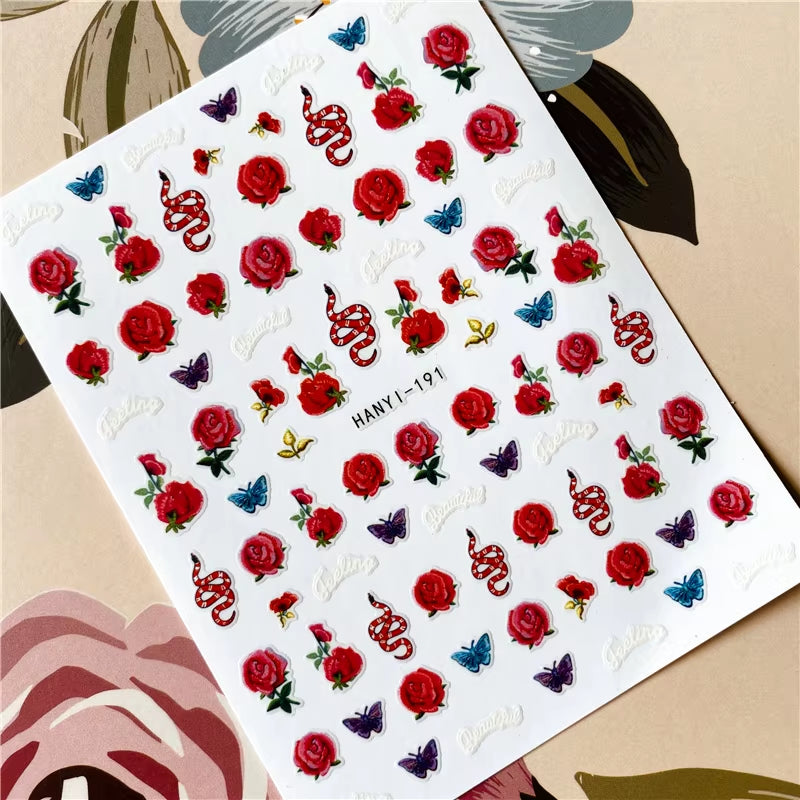 Red Rose Flower of Love Series 3D Back Glue Nail Decal Nail Sticker Nail Decoration Nail Art Nail Tool Nail Ornament