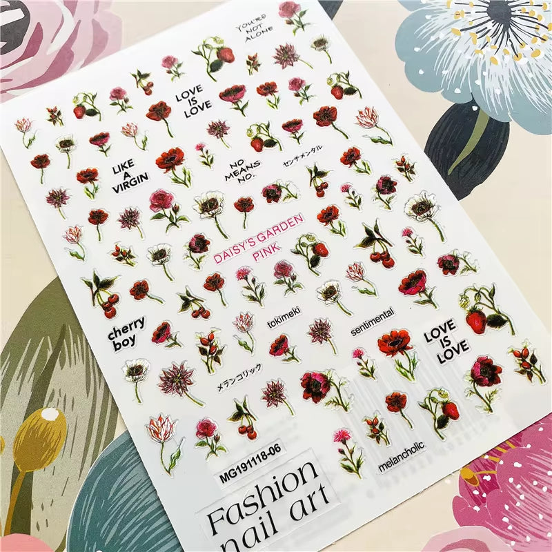 Red Rose Flower of Love Series 3D Back Glue Nail Decal Nail Sticker Nail Decoration Nail Art Nail Tool Nail Ornament