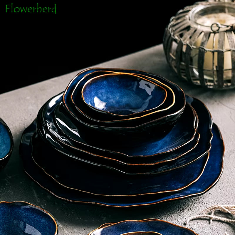Creative Japanese-Style Ceramic Tableware Household Dishes Irregular Noodle Bowls Soup Bowls Fish Dishes Sushi Sashimi Dishes