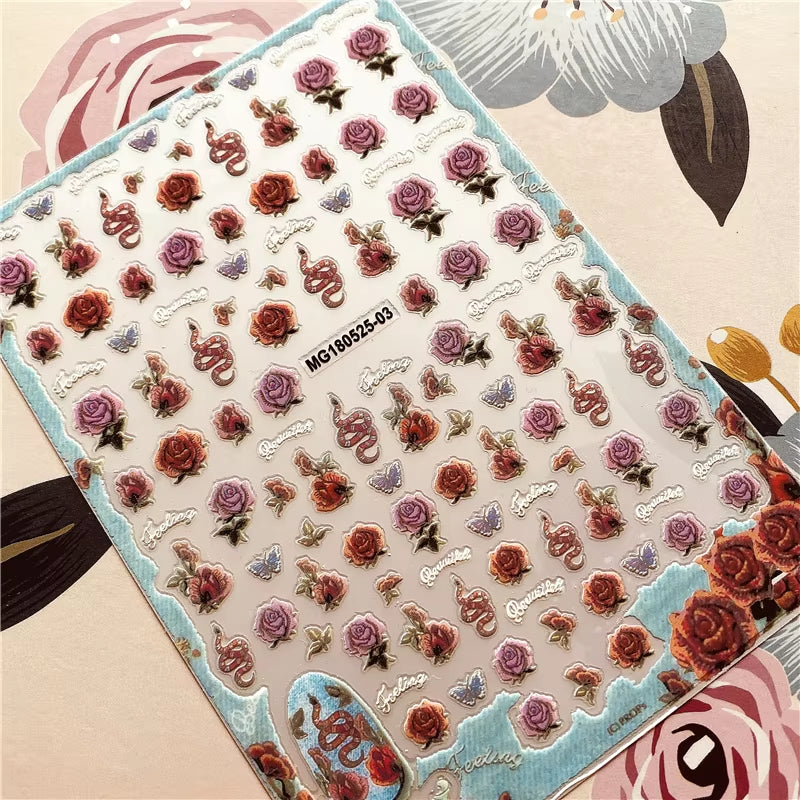Red Rose Flower of Love Series 3D Back Glue Nail Decal Nail Sticker Nail Decoration Nail Art Nail Tool Nail Ornament