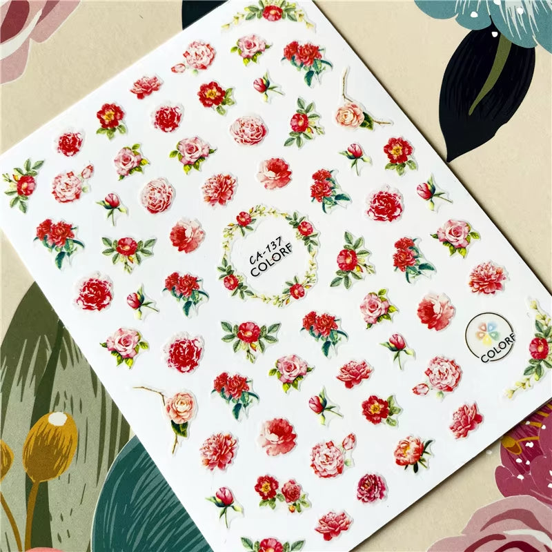 Red Rose Flower of Love Series 3D Back Glue Nail Decal Nail Sticker Nail Decoration Nail Art Nail Tool Nail Ornament