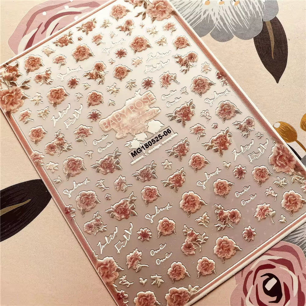 Red Rose Flower of Love Series 3D Back Glue Nail Decal Nail Sticker Nail Decoration Nail Art Nail Tool Nail Ornament