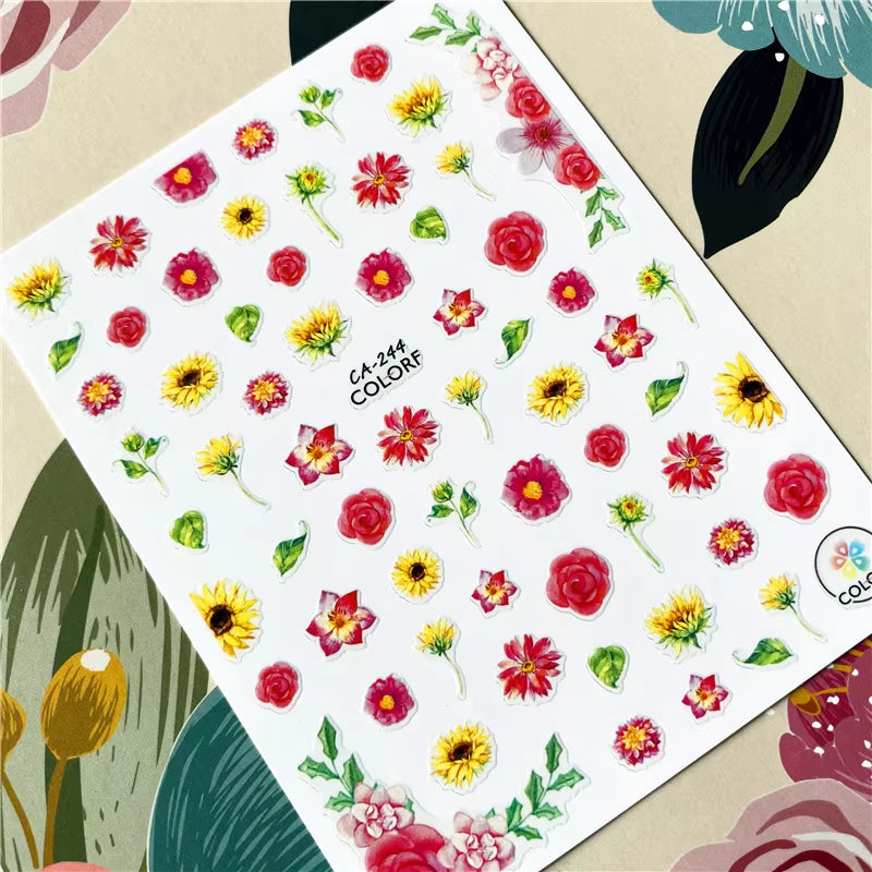 Red Rose Flower of Love Series 3D Back Glue Nail Decal Nail Sticker Nail Decoration Nail Art Nail Tool Nail Ornament