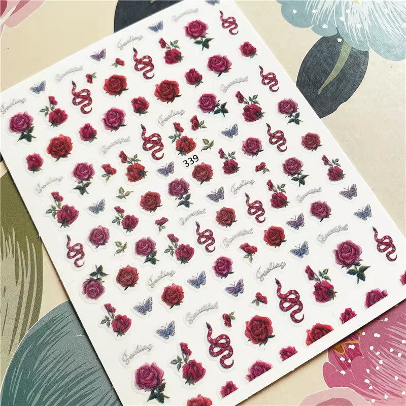 Red Rose Flower of Love Series 3D Back Glue Nail Decal Nail Sticker Nail Decoration Nail Art Nail Tool Nail Ornament