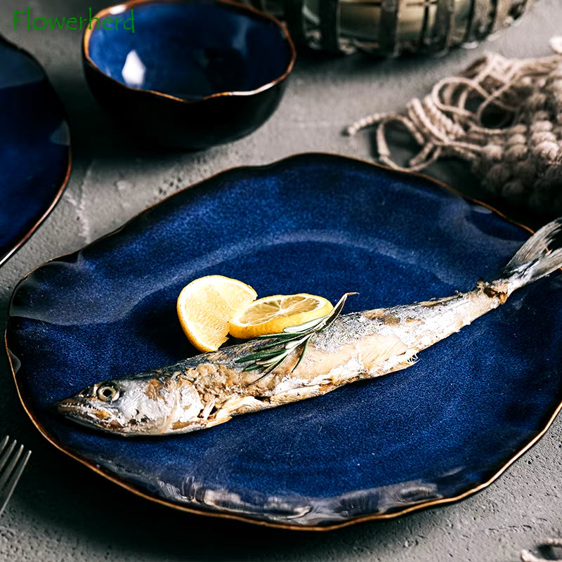Creative Japanese-Style Ceramic Tableware Household Dishes Irregular Noodle Bowls Soup Bowls Fish Dishes Sushi Sashimi Dishes