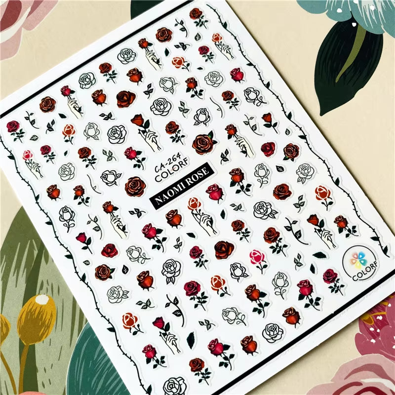 Red Rose Flower of Love Series 3D Back Glue Nail Decal Nail Sticker Nail Decoration Nail Art Nail Tool Nail Ornament