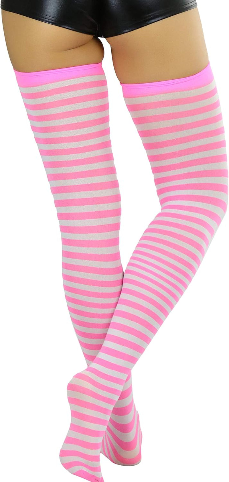 Women’S Opaque Hosiery Thin Striped Thigh High Long Stocking